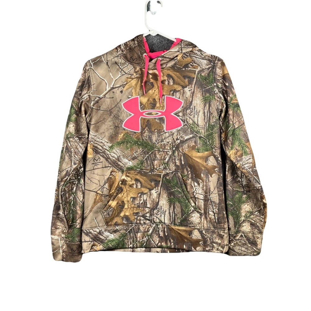 Under Armour Camo Realtree Hoodie Pink Logo Womens S P Loose Fit